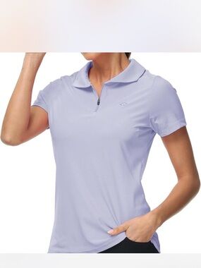 Amazon Women's Light Lavender Short-Sleeve Polo with Zip